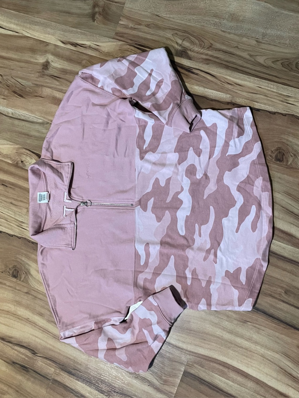 VS PINK Camo Colorblock Quarter Zip Pullover Sweatshirt Pink Camouflage S